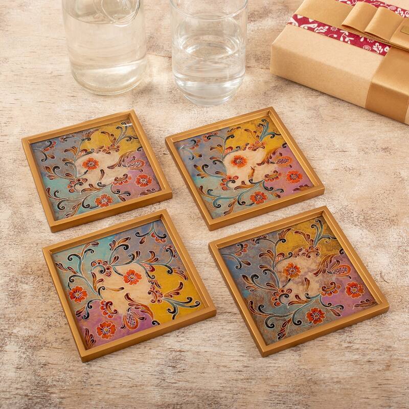 Novica Handmade Margarita Reverse Painted Glass Coasters (Set Of 4)
