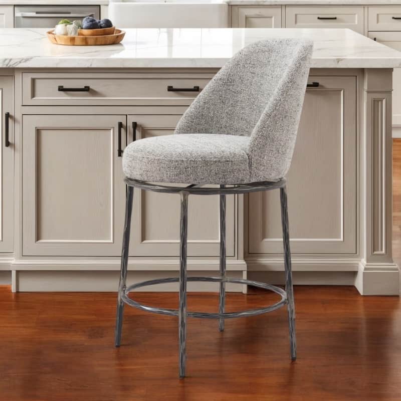HomeRoots 24" Gray and Black Fabric and Steel Counter Height Swivel Bar Chair - Counter Height - Single - Gray