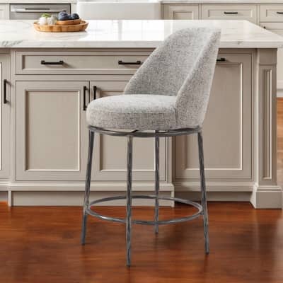 HomeRoots 24" Gray and Black Fabric and Steel Counter Height Swivel Bar Chair