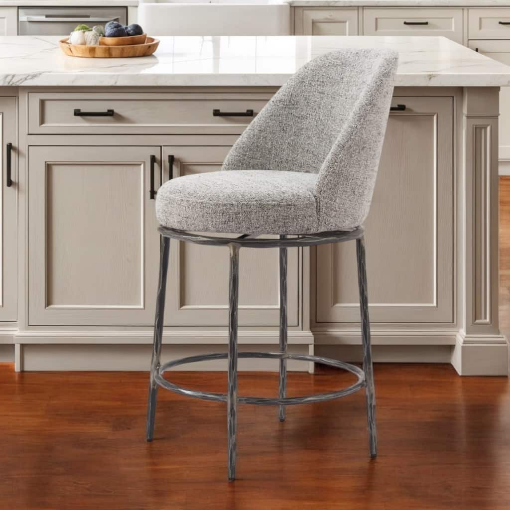 HomeRoots 24" Gray and Black Fabric and Steel Counter Height Swivel Bar Chair