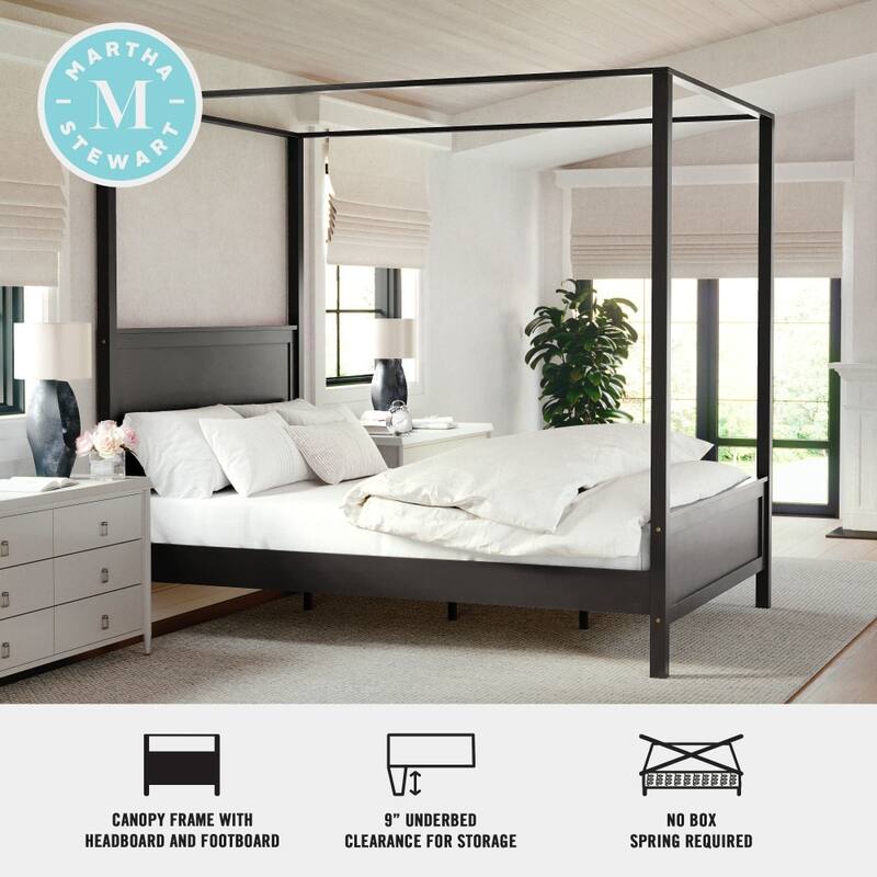 Martha Stewart Wooden Canopy Platform Bed with Headboard and Footboard