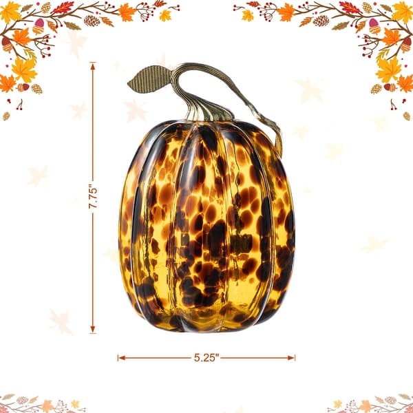 dimension image slide 3 of 6, Glitzhome Gold Handle Amber Dots Glass Pumpkin for Fall Thanksgiving Decorating