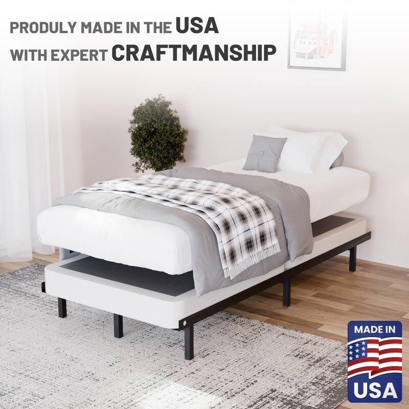 Onetan 4-Inch Wooden Box Spring, Low Profile Split Bed Foundation Ideal for Mattress, No Assembly Needed, White & black.