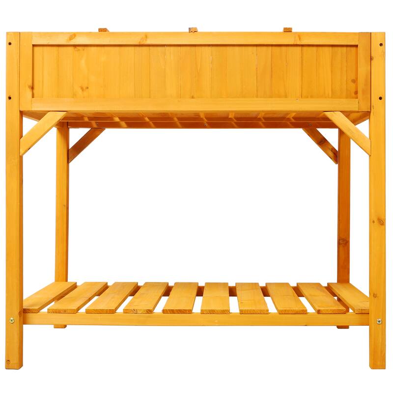 Countryside Style Natural Wood Garden Bed with 8 Grid Dividers and Protective Liner, Suitable for Herb Vegetables Flowers