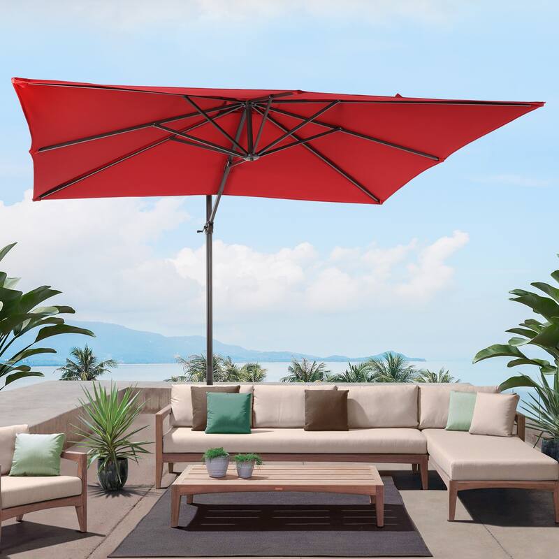 BONOSUKI 10x8FT Cantilever Patio Umbrella 360 Rotation and Canopy