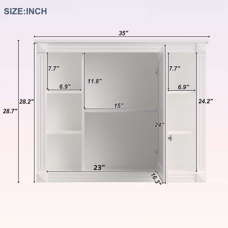 35'' x 28'' Wall Mounted Bathroom Storage Cabinet with Mirror,6 Open Shelves