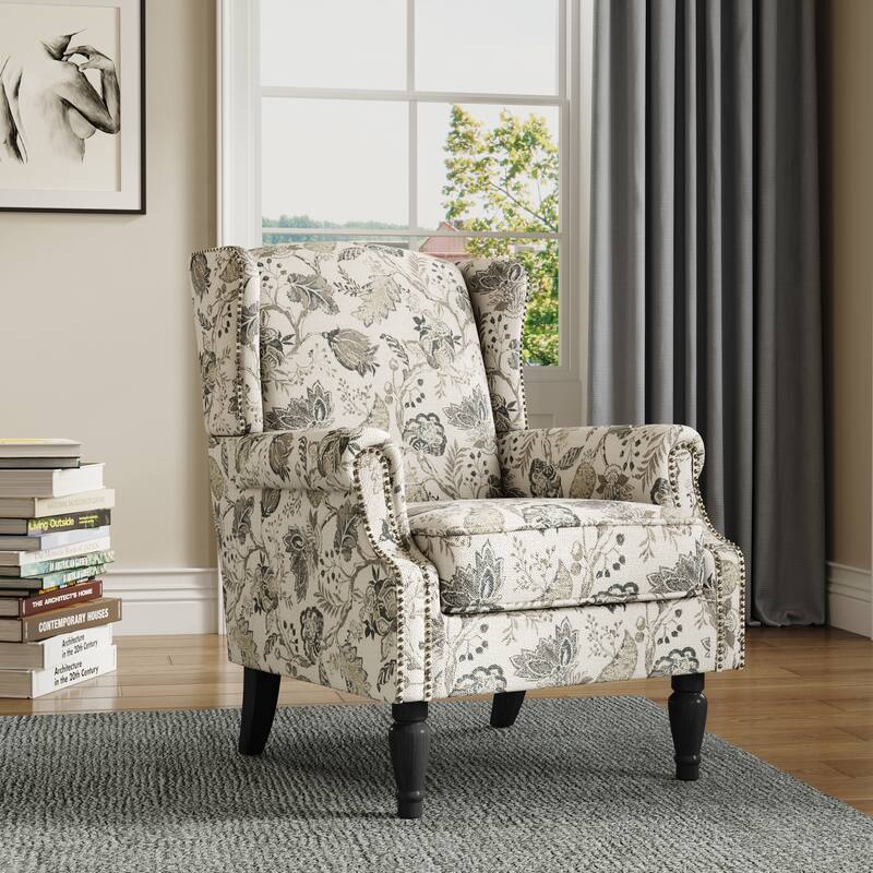 Wingback Accent Chair Nailhead Trim Living Room Reading Chair