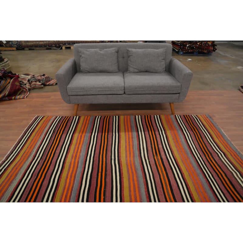 Hand Woven Oriental 100% Wool Carpet Southwestern Geometric Multi-Colored Kilim Area Rug - 7' 11'' X 5' 2''