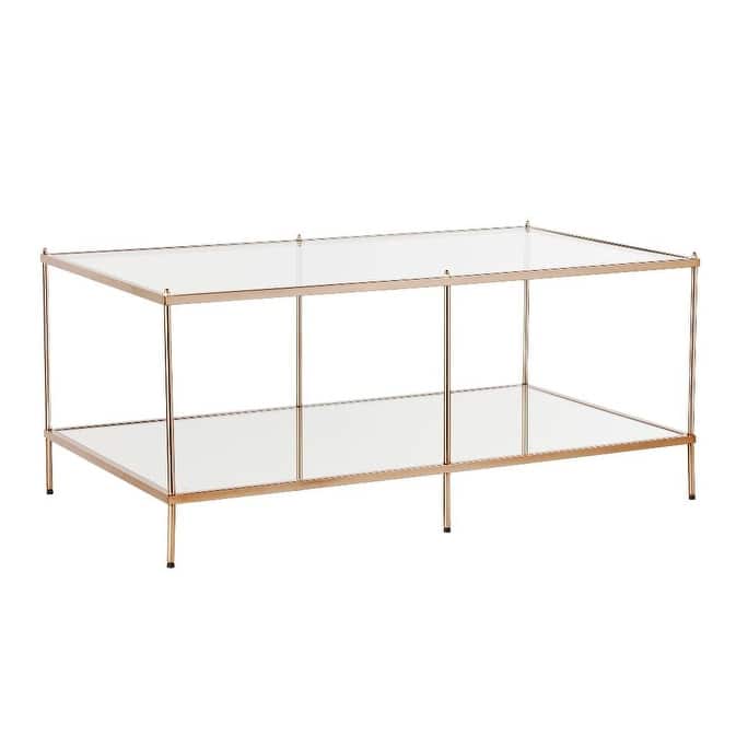 HomeRoots 42" Clear And Gold Glass And Metal Coffee Table - 19" H x 42.25" W x 24" D