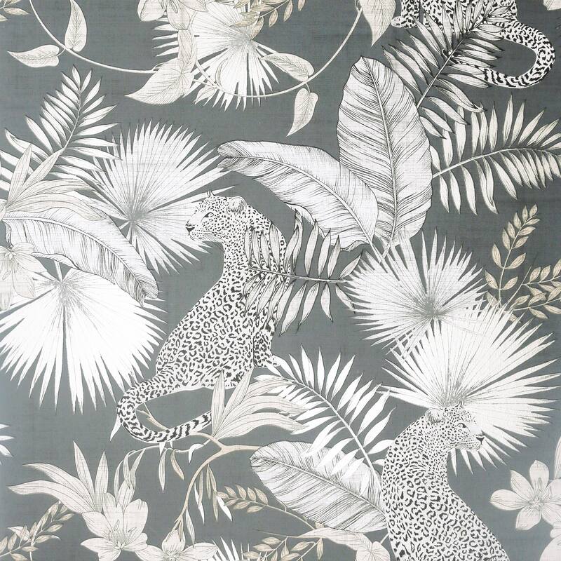 Tropical Leopard Silver Wallpaper - 20.8 in. W x 33ft L - Double Roll