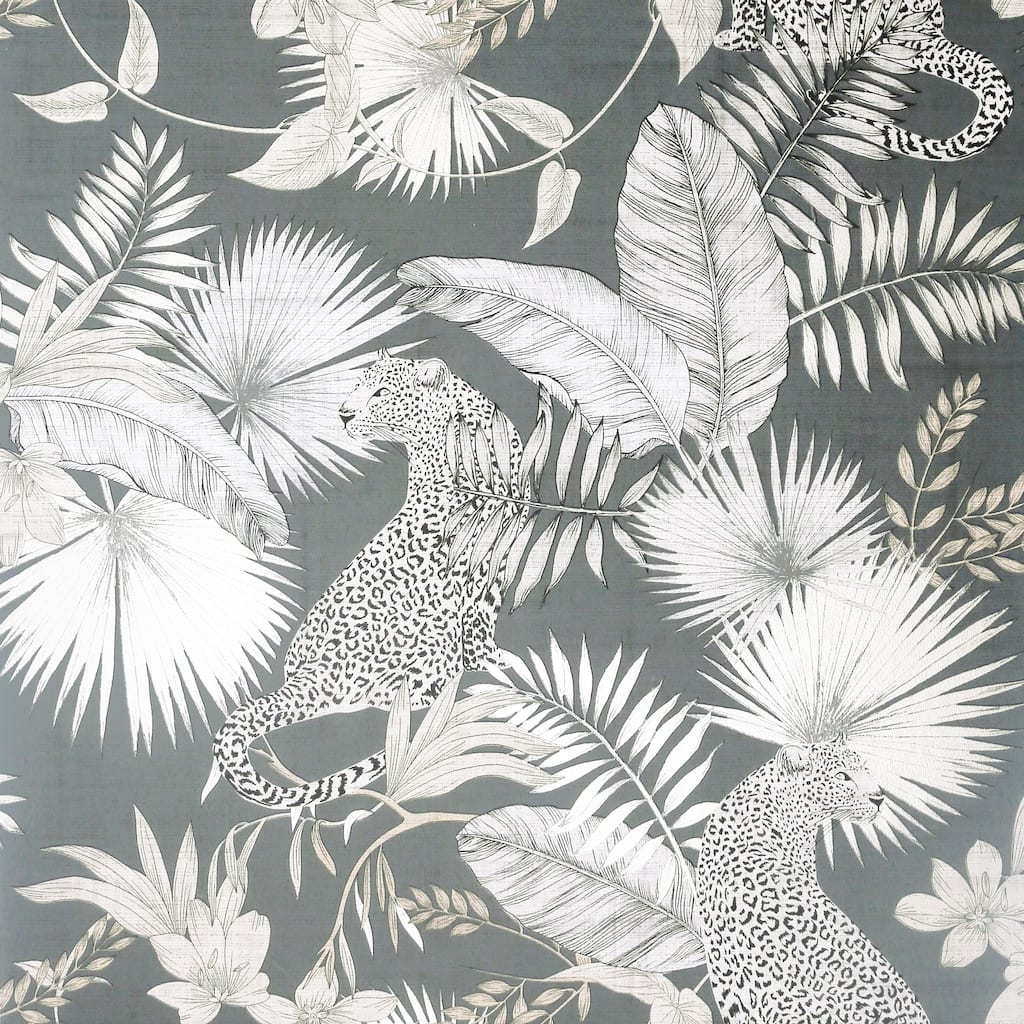 Tropical Leopard Silver Wallpaper - 20.8 in. W x 33ft L - Double Roll