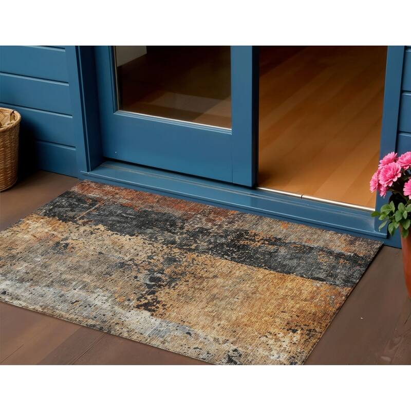 HomeRoots Abstract Transitional Rectangle Outdoor Rug - 3' x 5'