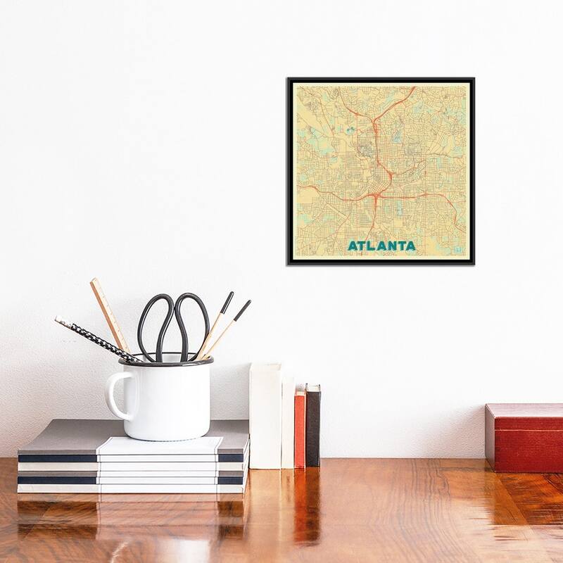 iCanvas "Atlanta Retro Urban Blueprint Map" by Hubert Roguski Framed Canvas Print