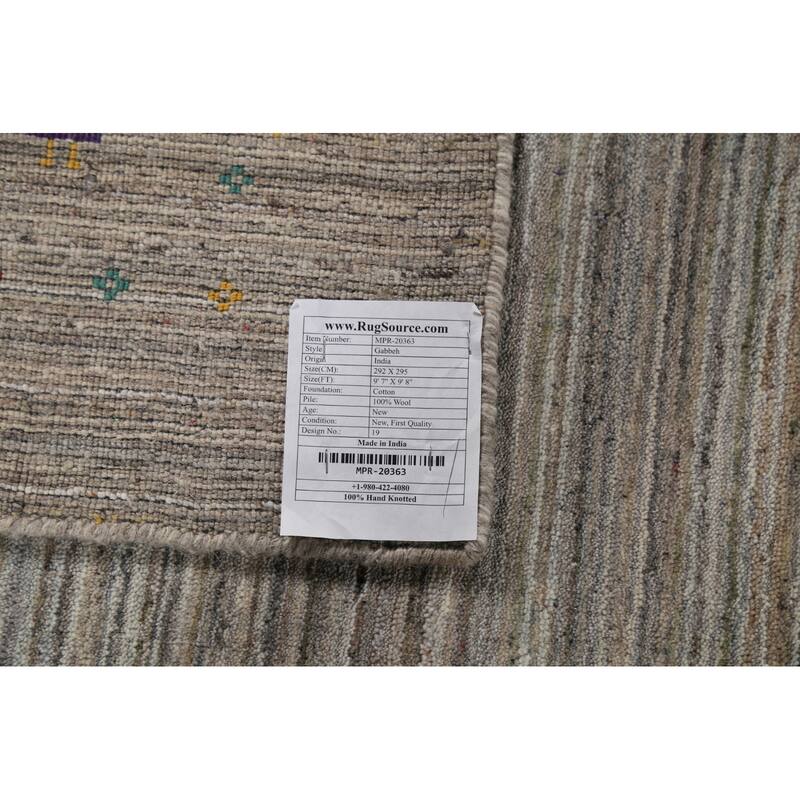 Striped Gabbeh Square Area Rug Handmade Beige Wool Carpet - 9'8"x 9'7"