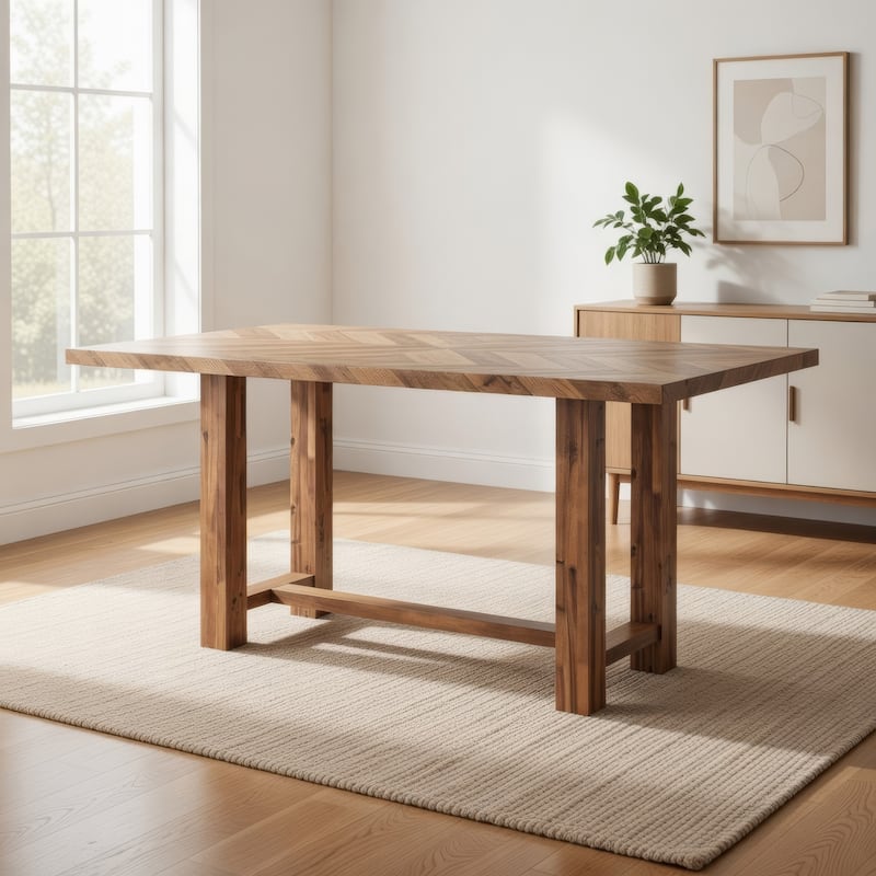 Elsie Counter Height Dining Table, Brown Wood, Rectangular 71 Inch Top