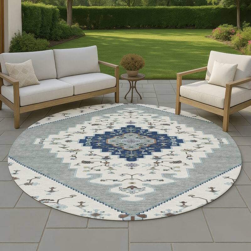 Machine Washable Indoor/ Outdoor Global Marrakesh Chantille Rug - Ivory - 8' x 8'