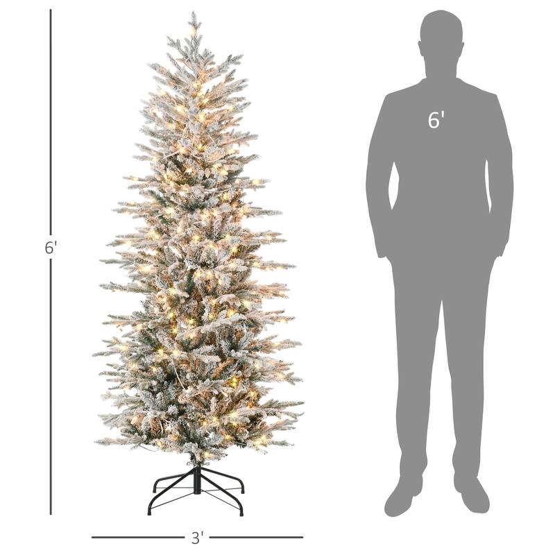 6ft Pre-Lit Artificial Christmas Tree, Snow-Flocked with 250 Clear Lights, 636 Branches & Easy Assembly