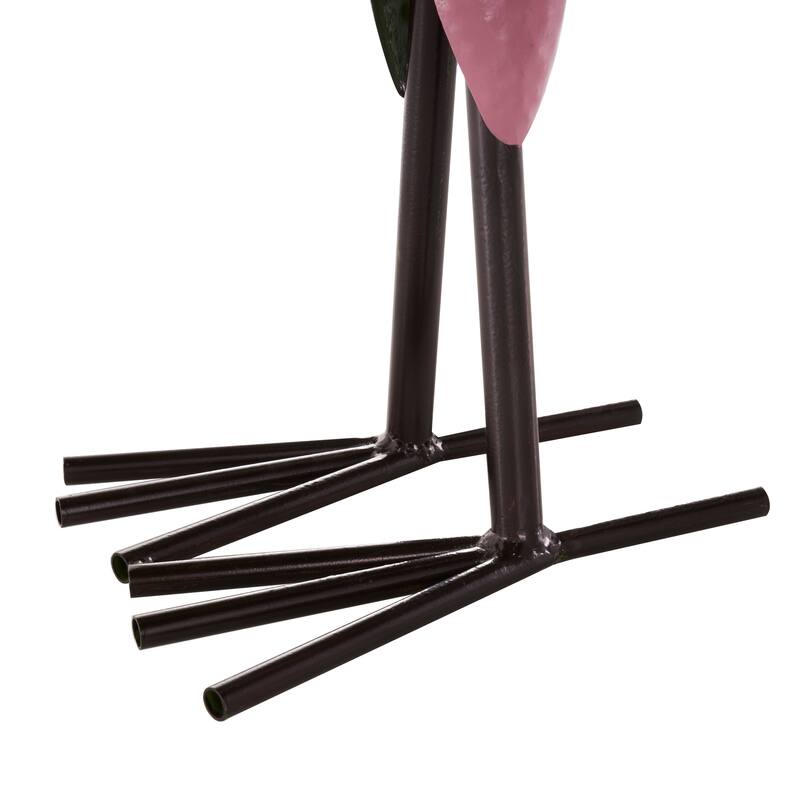 Black Metal Textured Rooster Decorative Garden Sculpture with Red Accents