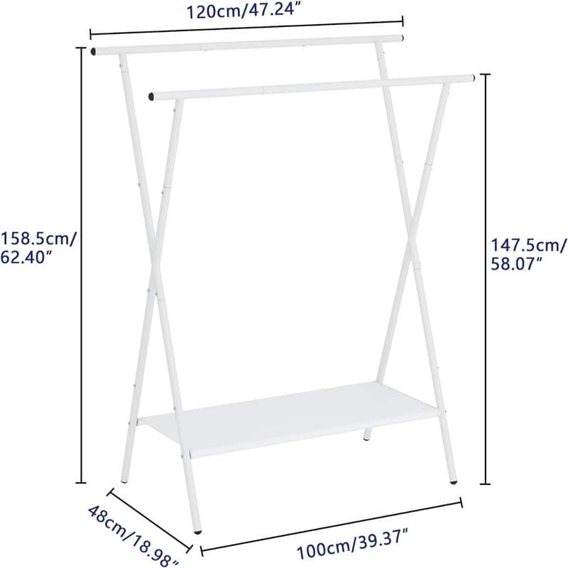 Double Rods Clothing Racks for Hanging Clothes - 18.98"D x 47.24"W x 62.4"H