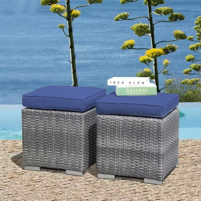 Outdoor Patio Rattan Ottoman Set (Set of 2)