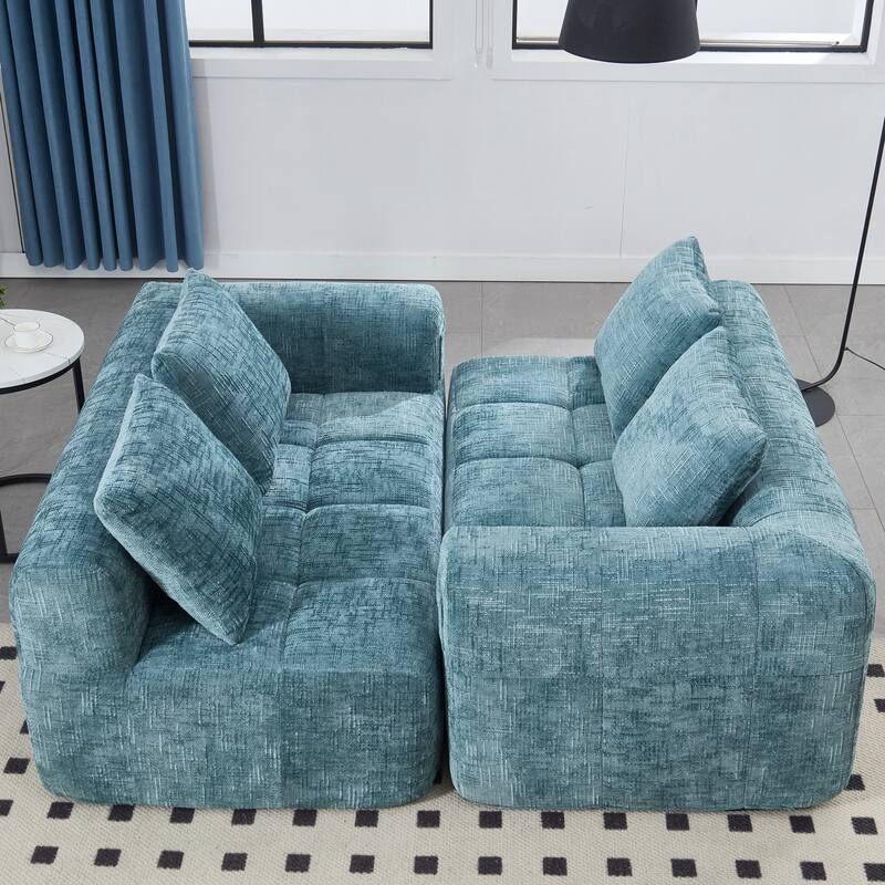 Chenille Loveseat Sofa Upholstered Deep Seat Sofa, Lounge Couch Corner Sofa Minimalist Modular Couches for Apartment