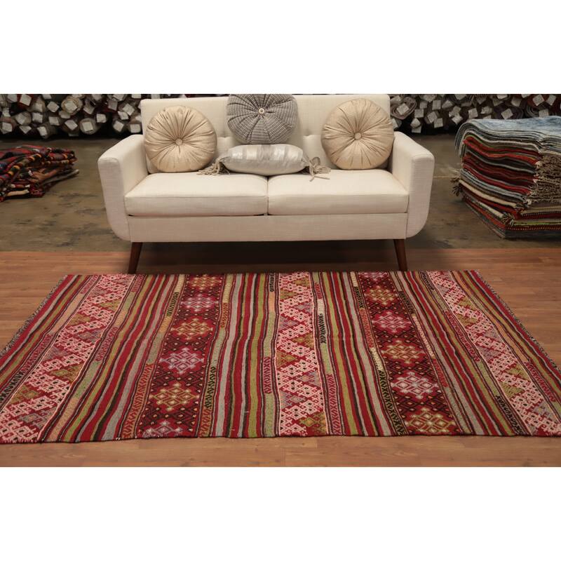 Hand Woven Oriental 100% Wool Carpet Southwestern Tribal Multi-Colored Kilim Area Rug - 7' 0'' X 4' 7''