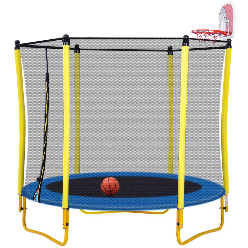 Toddler Trampoline - Safety Enclosure Net & Balls, Indoor Outdoor Mini Trampoline - Yellow - 65