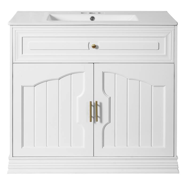 36" Bathroom Vanity with Ceramic Sink, Bathroom Storage Cabinet with 2 large Soft Closing Doors and Door Shelf