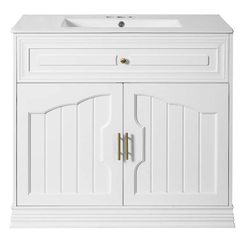 36"Bathroom Vanity with Ceramic Sink,Bathroom Vanities Cabinet with 2 large Soft Closing Doors,Solid Wood Frame Storage Cabinet