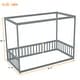 preview thumbnail 8 of 6, Twin Size Canopy Frame Floor Bed with Fence, Guardrails,Grey