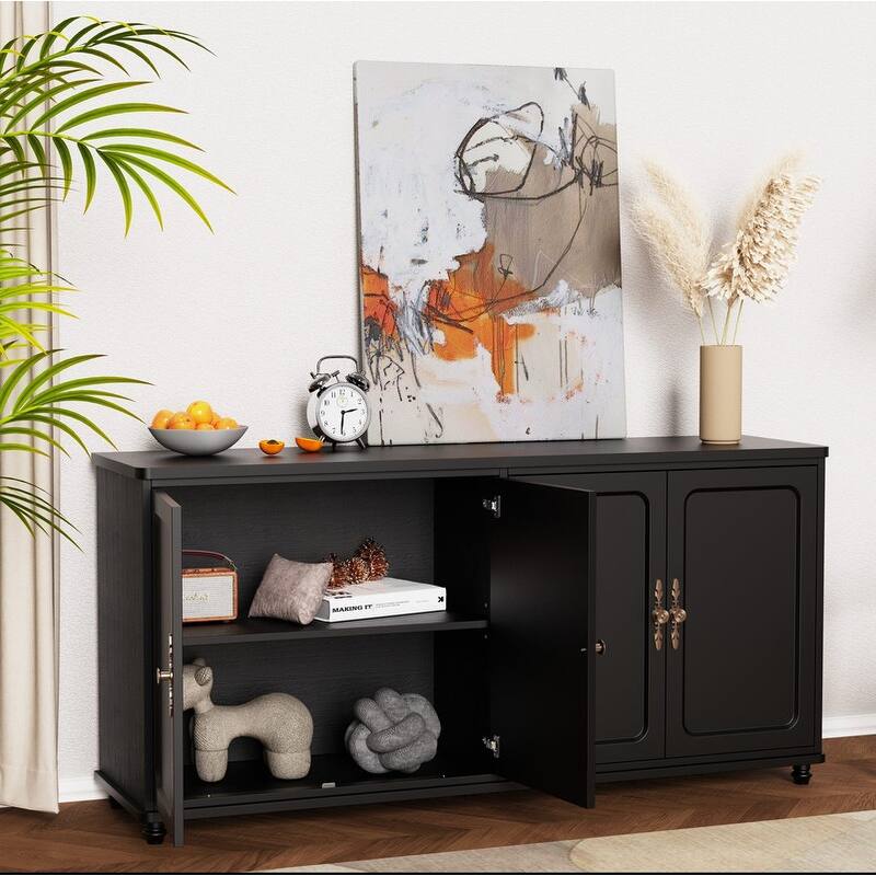 Mid Century Modern 60" Sideboard Cabinet with Adjustable Shelves and 4 Doors