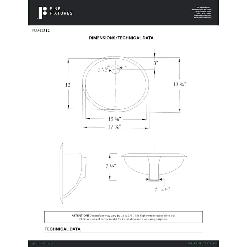 Fine Fixtures White Oval Ceramic Undermount Sink - 15" x 12" - 15" x 12"