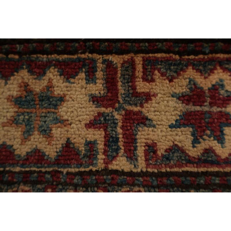 Hand Knotted Oriental 100% Wool Carpet Traditional Geometric Red Super Kazak Area Rug - 5' 4'' X 3' 8''