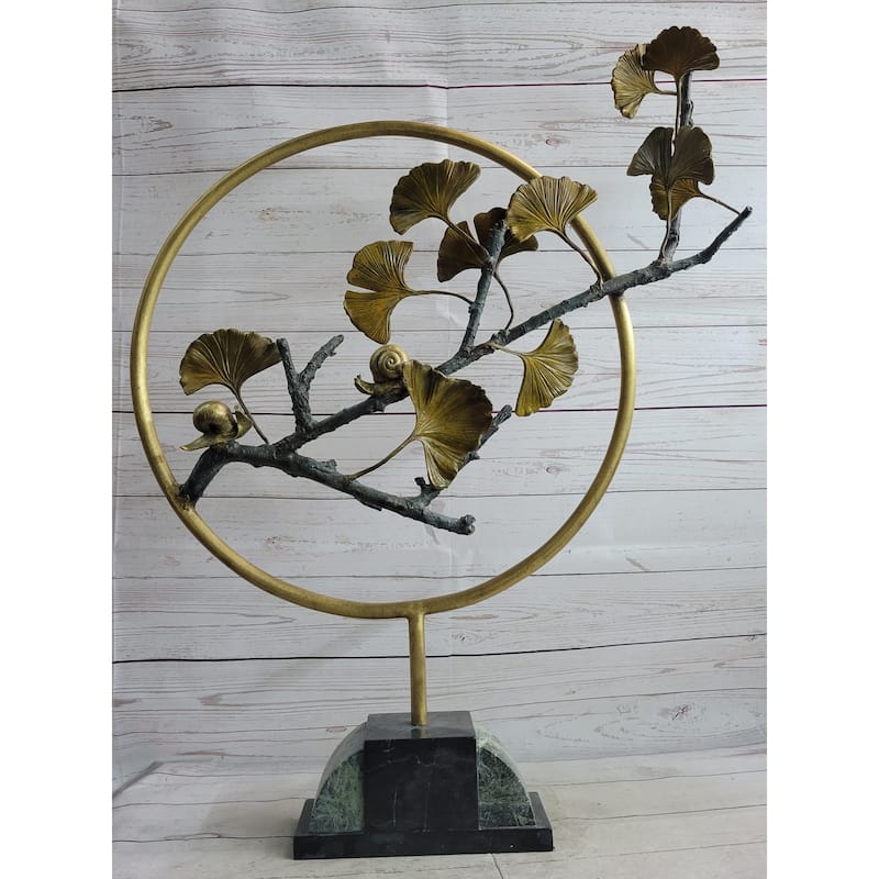 Snails On A Branch Gold Bronze Sculpture Statue Figure On Marble Base Signed Original Art