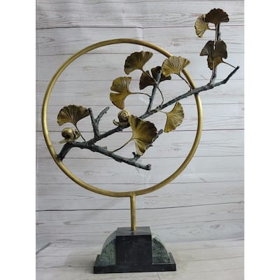 Snails On A Branch Gold Bronze Sculpture Statue Figure On Marble Base Signed Original Art