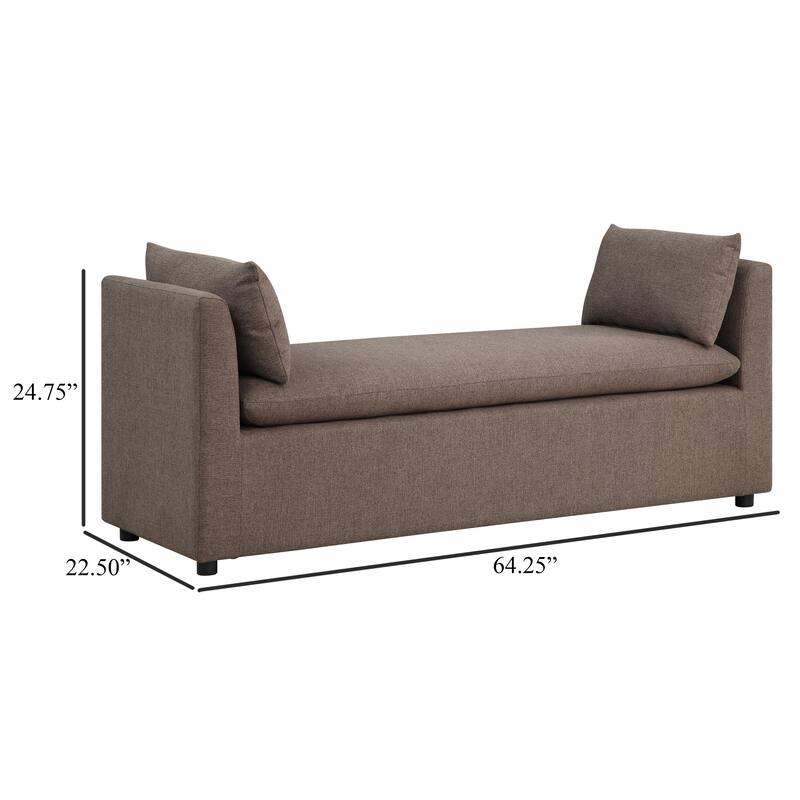 Marina Accent Bench, Brown Fabric, 2 Accent Throw Pillows, 64 Inch