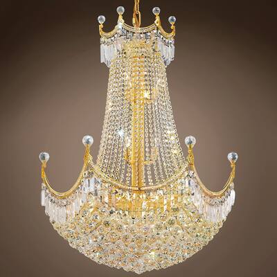 Royal Throne Design 24 Light 30" Gold Chandelier With Clear Swarovski Crystals - 40.00