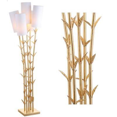Bamboo 5-Light Brass 65.5" LED Floor Lamp, Gold/White by JONATHAN Y - Gold - 65.5" H x 26.5" W x 26.5" D