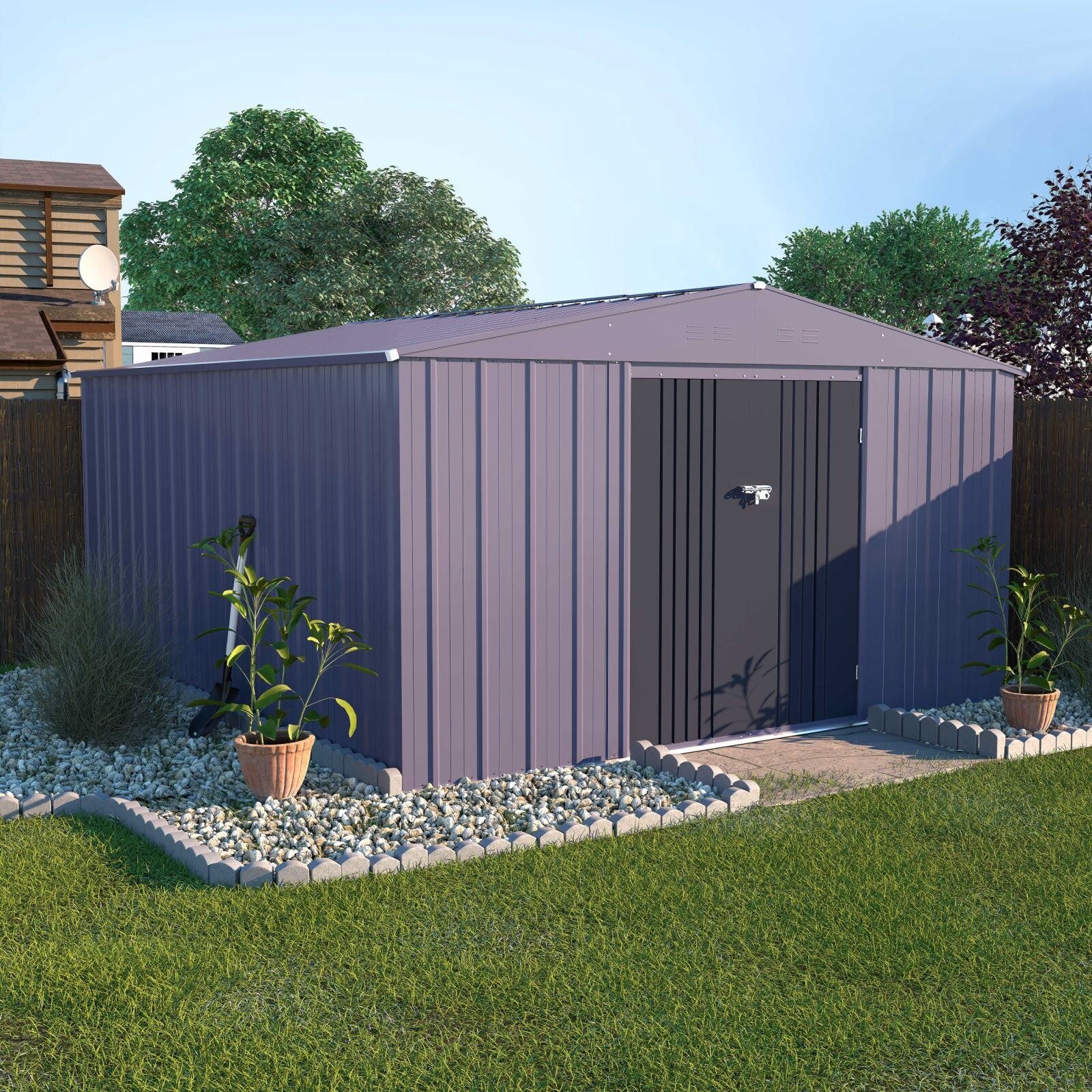 Sizzim Outdoor Storage Shed with Triple Lockable Door Metal Storage Cabinet with Slopping Roof
