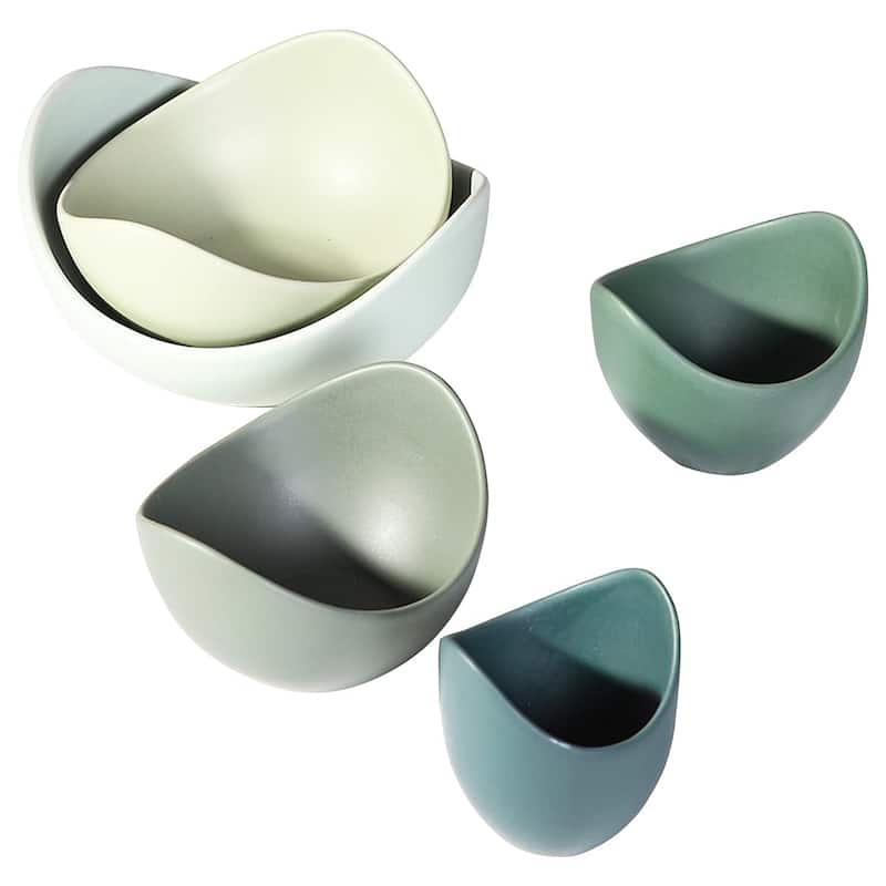 Salad Bowls, 5 Packs Serving Bowls,Lotus Shaped Pasta Bowls, Dishwasher & Microwave Safe, Unique Angled Ceramic Bowls for