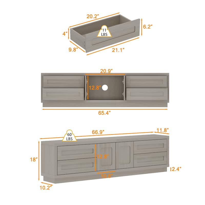 65 Inch TV Stand Entertainment Center with Drawers Floating TV Shelf