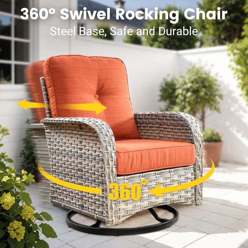 OVIOS 10 Pieces Outdoor Wicker Swivel Chair Set With Solar-Powered Coffee Table