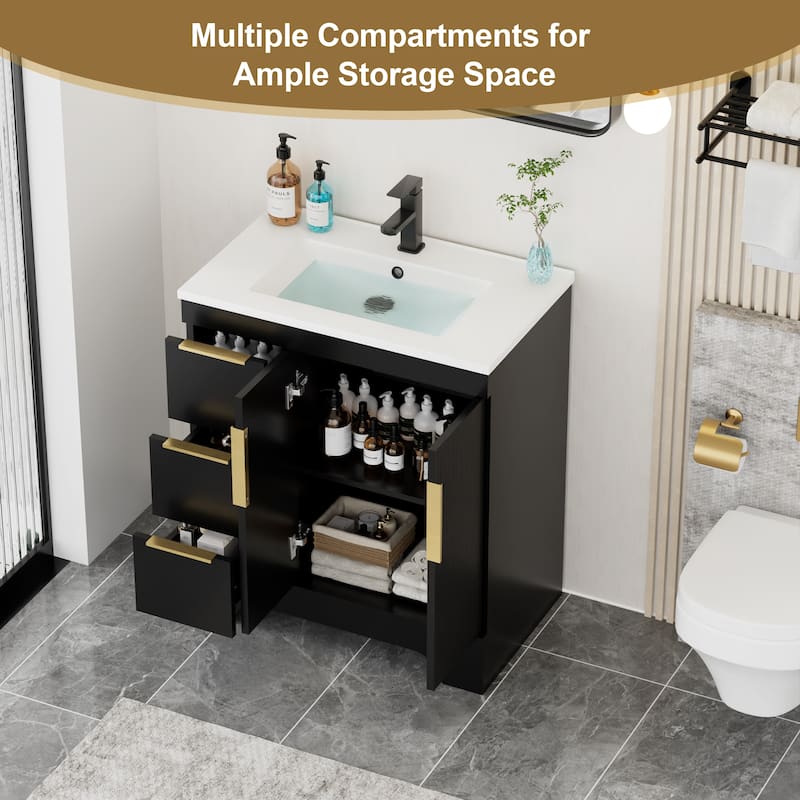 Vertical Stripes Bathroom Vanity Set with Sink Top & Faucet