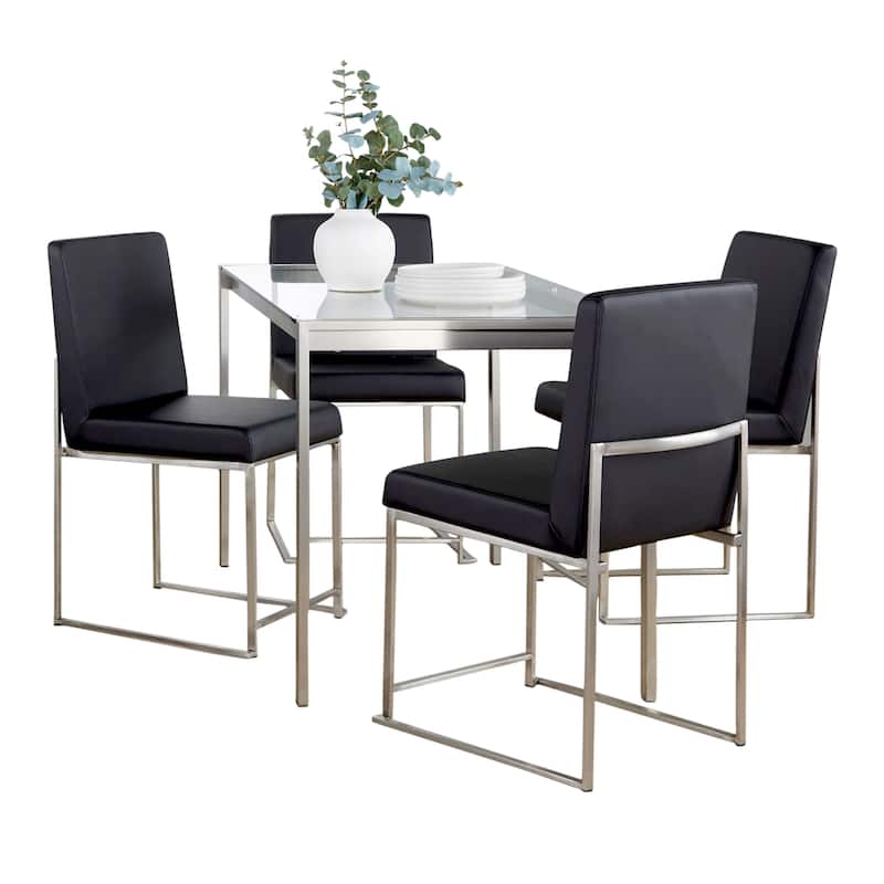 Strick & Bolton Forrest High Back 5-Piece Dining Set - Black Faux Leather/Clear Glass Top