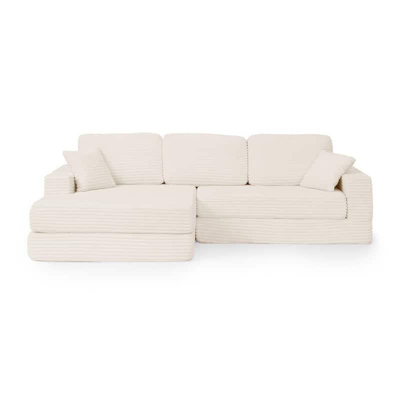 112.6" Modern L-shaped Modular Sectional Sofa in Corduroy, Unfold into Bed for Rest