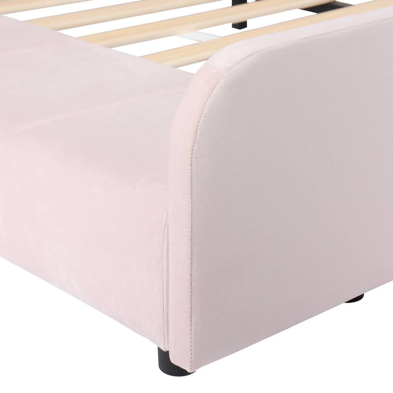 Full Size Upholstered Grounded Bed, Mother & Child Bed with Bedside Desk and Little Round Stool