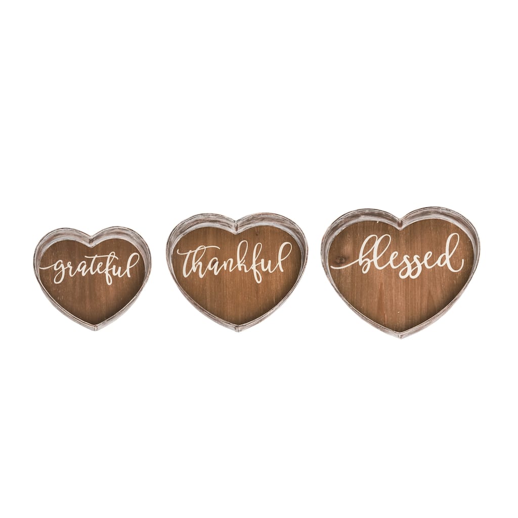 Transpac Metal 14.63 in. Brown Valentines Day Grateful Thankful Blessed Heart Trays Set of 3