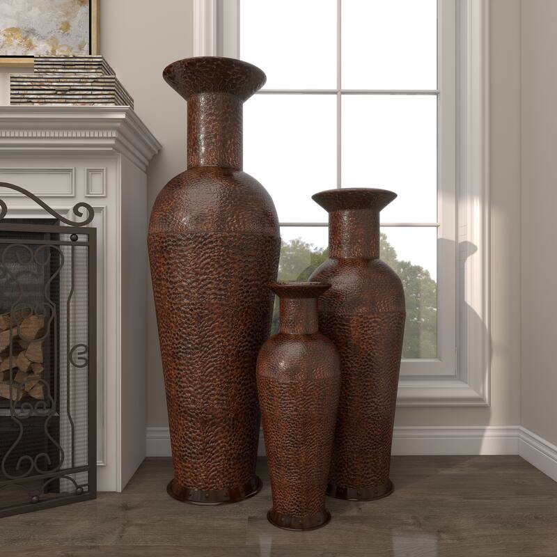 Hammered Iron Metal Rustic Traditional Floor Vase Set (3)