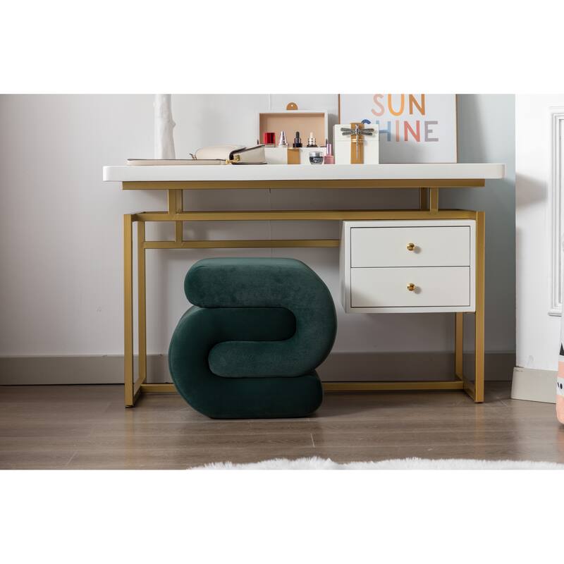 S-shape Velvet Fabric Ottoman Makeup Stool Footstool - Dark Green