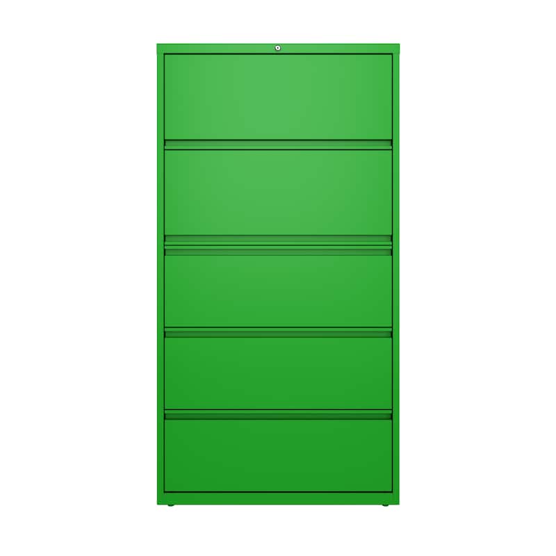 Hirsh 36-in Wide HL10000 Series 5 Drawer Lateral File Cabinet with Posting Shelf and Roll-Out Binder Storage, White - Green - Legal